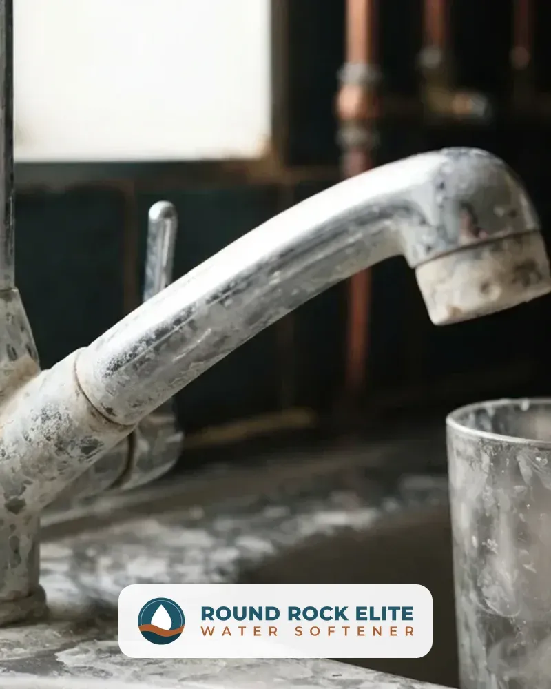 Hard water scale buildup on a faucet water softener Round Rock TX