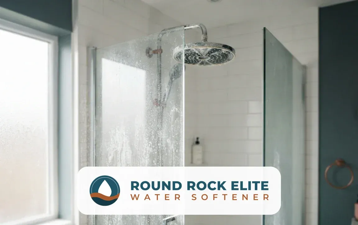 Hard water scale on a faucet in a Round Rock TX home water softener needed