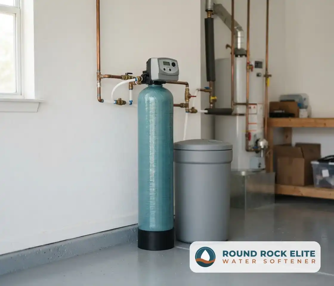 Technician installing a water softener Round Rock TX home
