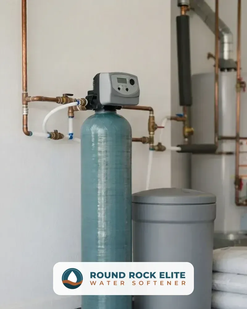 Installed water softener system Round Rock TX garage