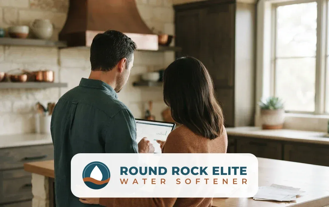 Water softener guides Round Rock TX homeowner reading about hard water