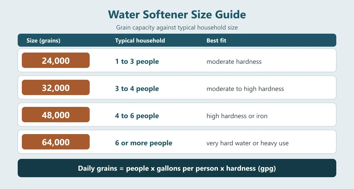 Water softener size guide Round Rock TX grain capacity chart